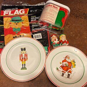 VTG Lidco Christmas LOT Hutzler Cookie Cutter Macys Plate Flag Germany Avon 1983
